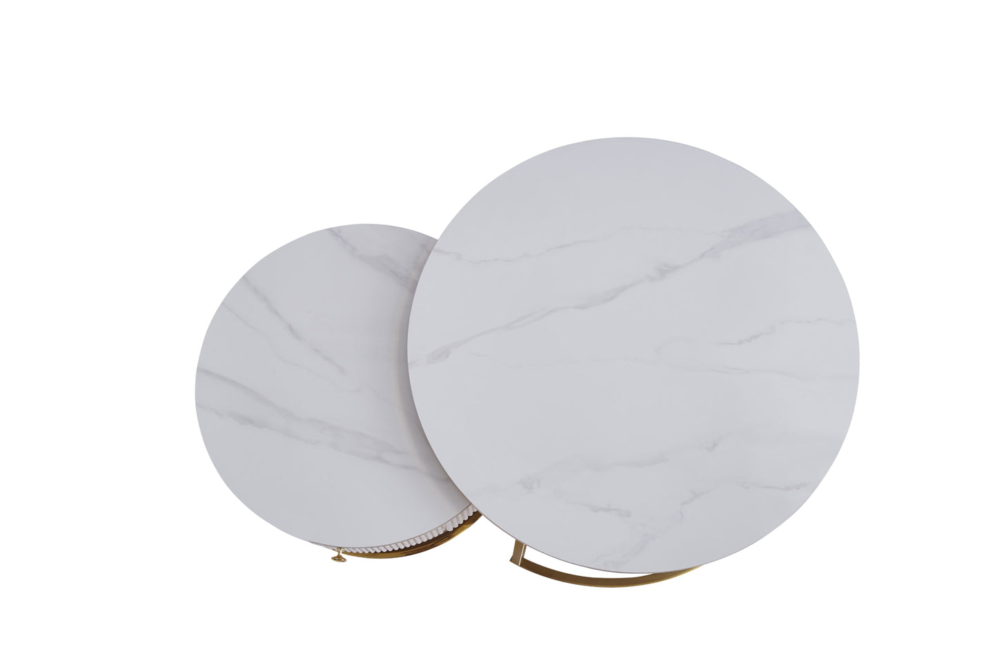 Table Basse Gigogne Samira – Tiroir Gold & Plateau Céramique Effet Marbre Blanc 80+60 cm