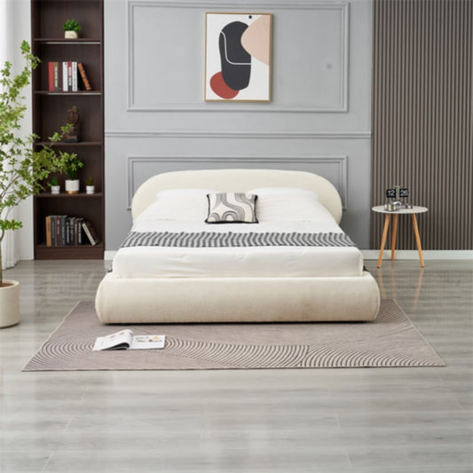 Lit Double Coffre Babylone – Tissu Chenille Beige 140x190 cm