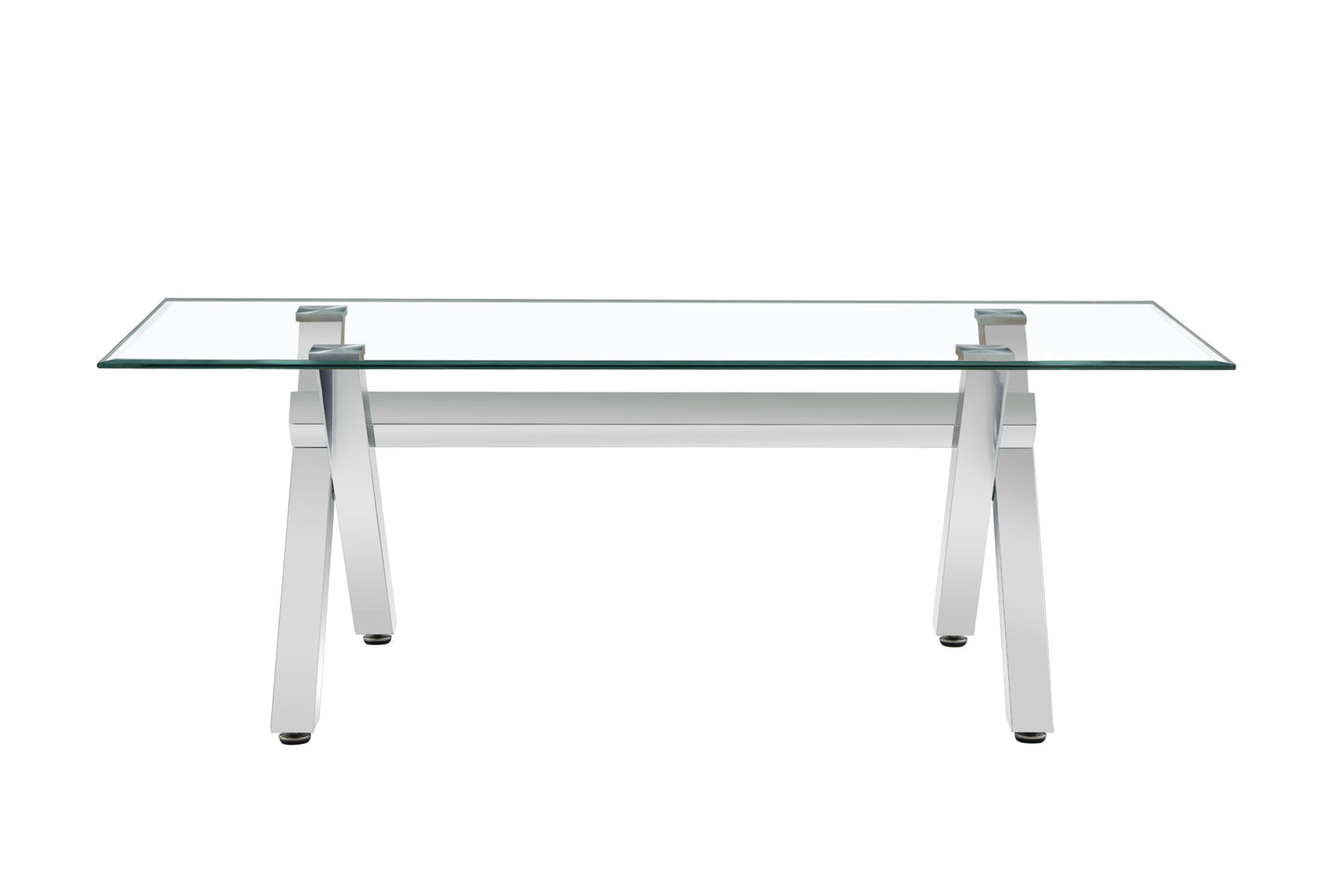 Table repas Ixe – Pieds métal chrome et plateau transparent 150x90x75 cm