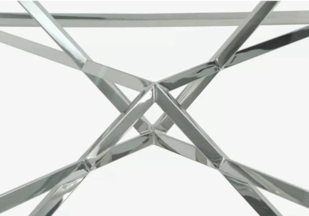 Console Pyramide en Chrome avec Plateau Verre Transparent – 120x40x78 cm