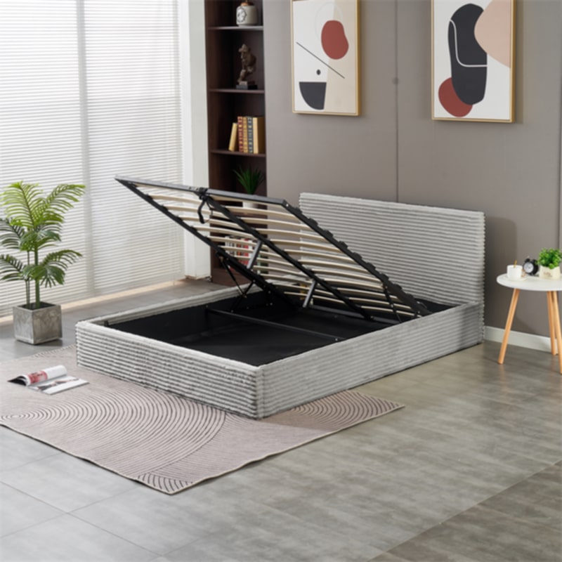Lit Coffre Maia – Tissu Côtelé Beige 140x190 cm