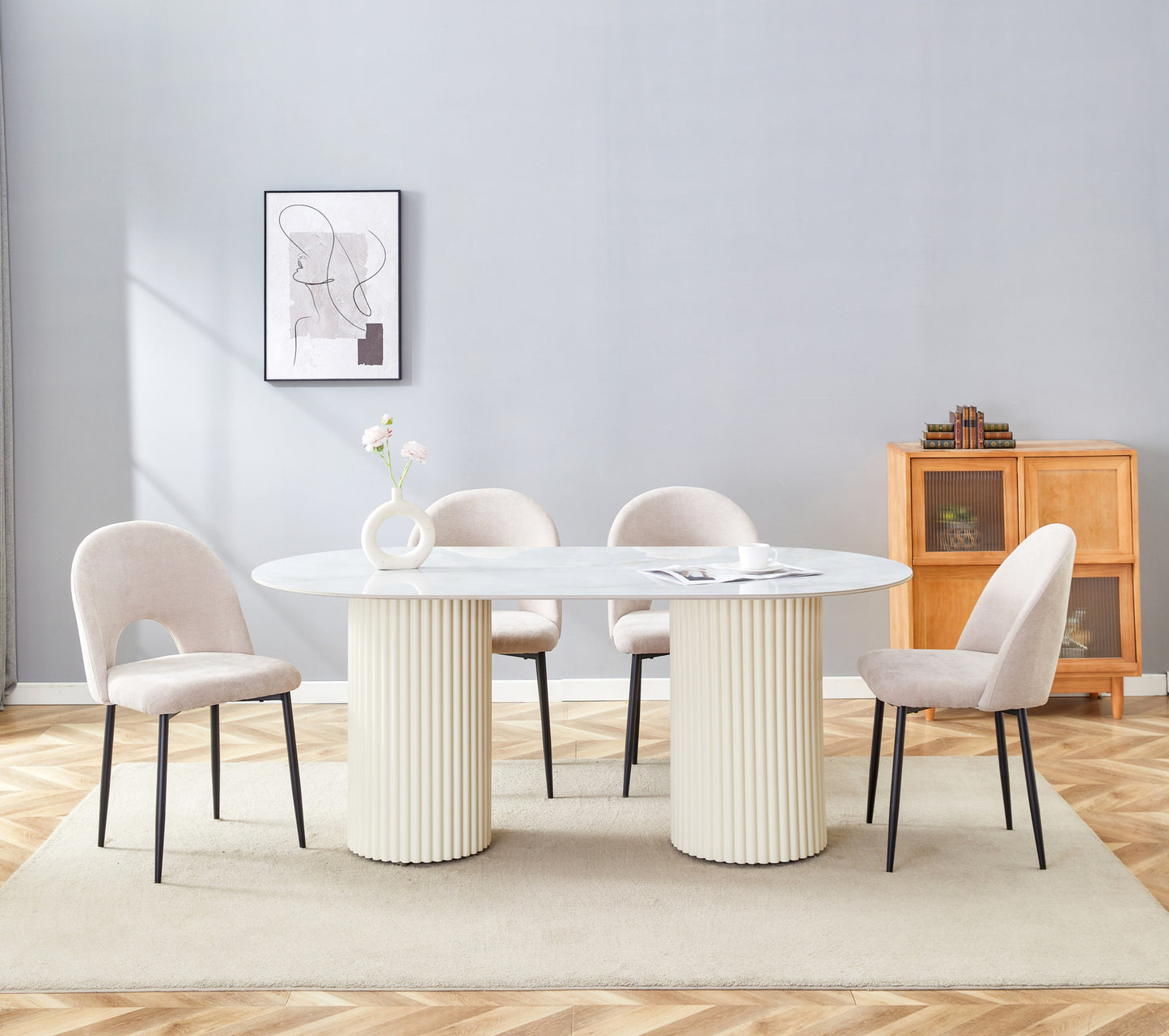 Table à manger Keysha beige en céramique moka 180x90 cm – Élégance et robustesse