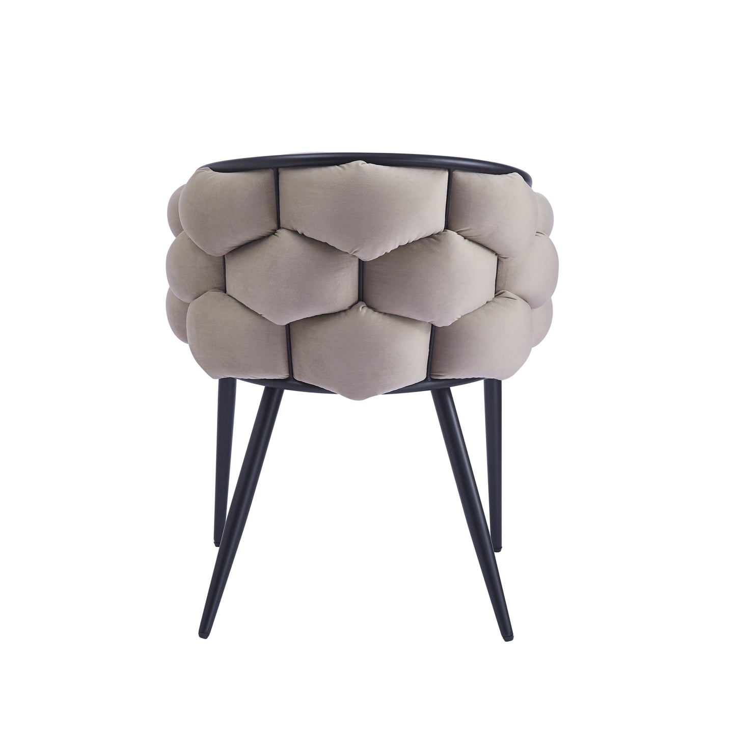 Chaise Ballon avec Accoudoirs en Velours Taupe et Pieds Métal Noir – Confort et Élégance