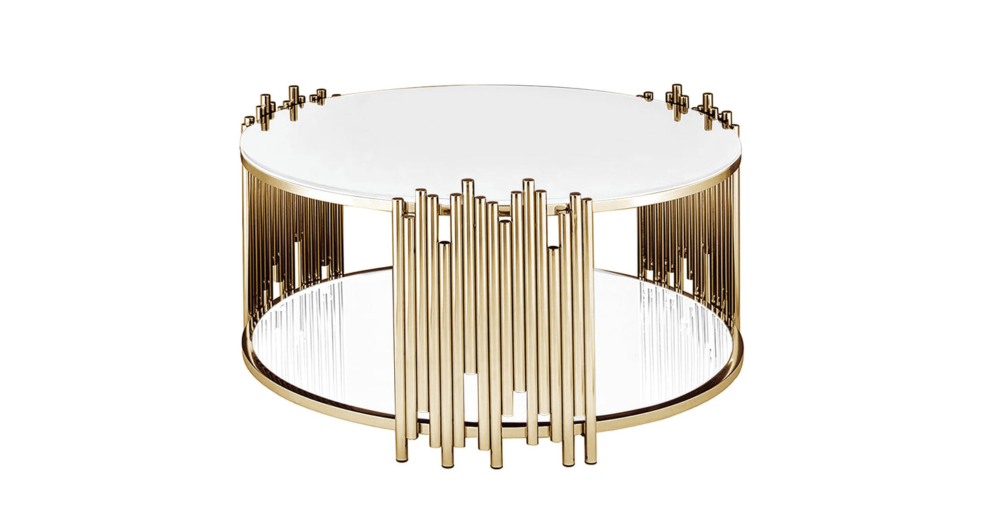 Table Basse Stick – Pieds Gold & Plateau Blanc 90x45 cm