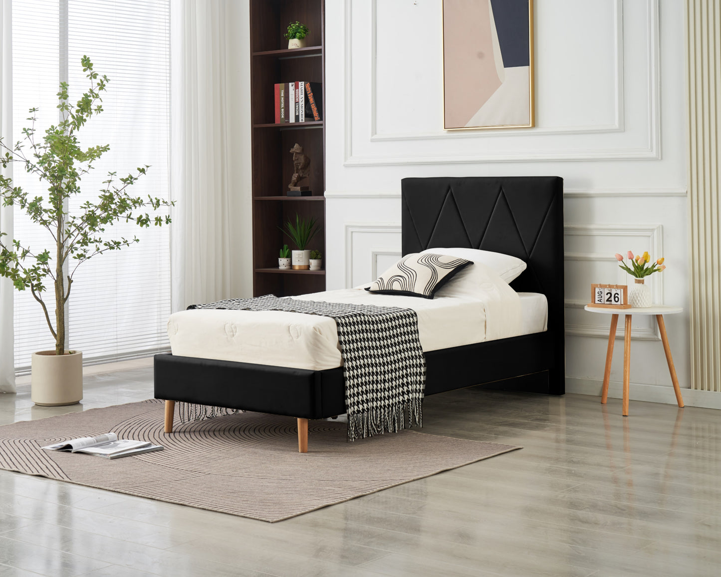 Lit Double Square – Pieds Bois 90x190 cm