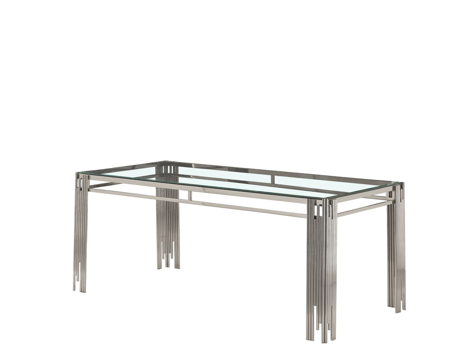 Table à manger Flute – Pieds chrome et plateau transparent 180x90x75 cm