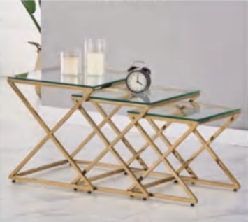 Guéridon Triple Pop Gold – Plateaux Transparants 45x45x46 / 40x40x41 cm