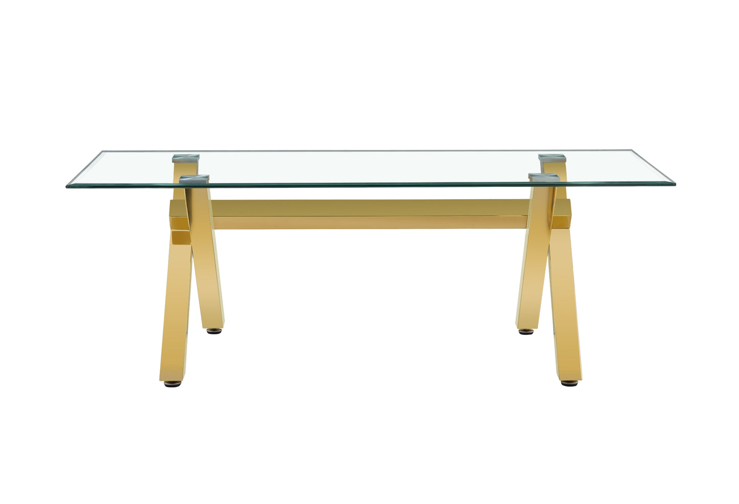 Table repas Ixe – Pieds métal gold et plateau transparent 180x90x75 cm