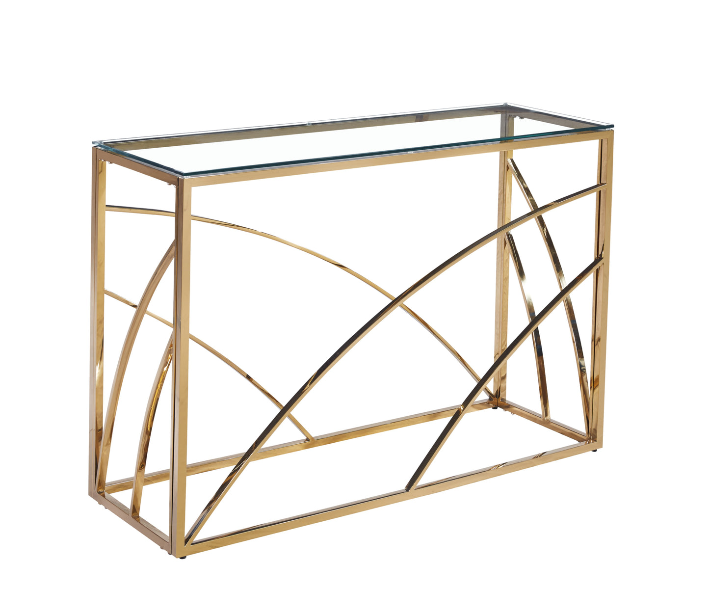 Console Calvin en Métal Doré avec Plateau Verre Transparent – 120x40x78 cm