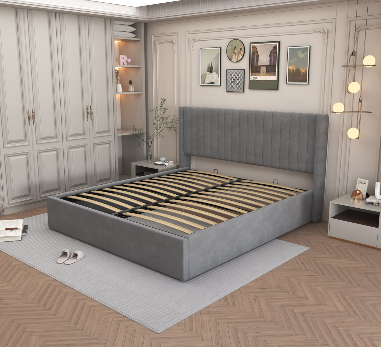 Lit double coffre Camille en velours 180x200 cm – Confort et rangement optimal
