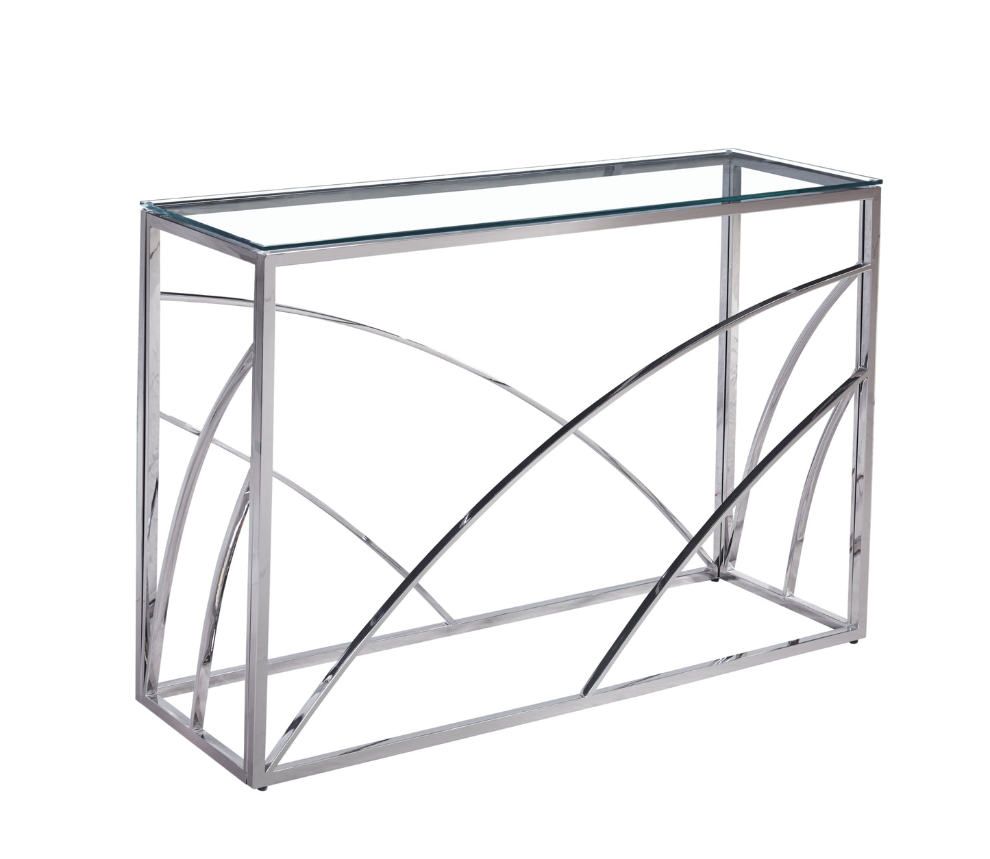 Console Calvin en Chrome avec Plateau Verre Transparent – 120x40x78 cm