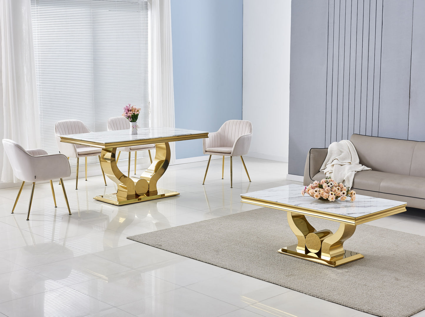 Table Basse Trofy – Gold & Marbre Blanc 120x70x49 cm