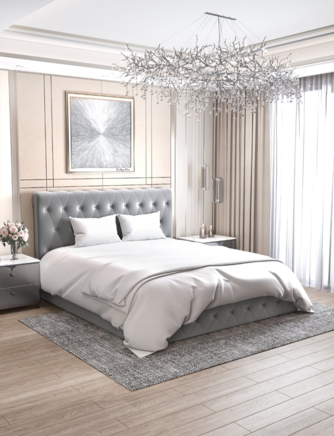 Lit Coffre « Corsica » en Velours Gris – 180x200 cm