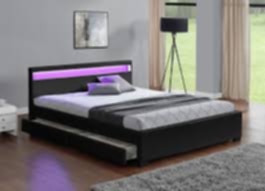 Lit LED en Similicuir Noir avec Tiroirs – 160x200 cm