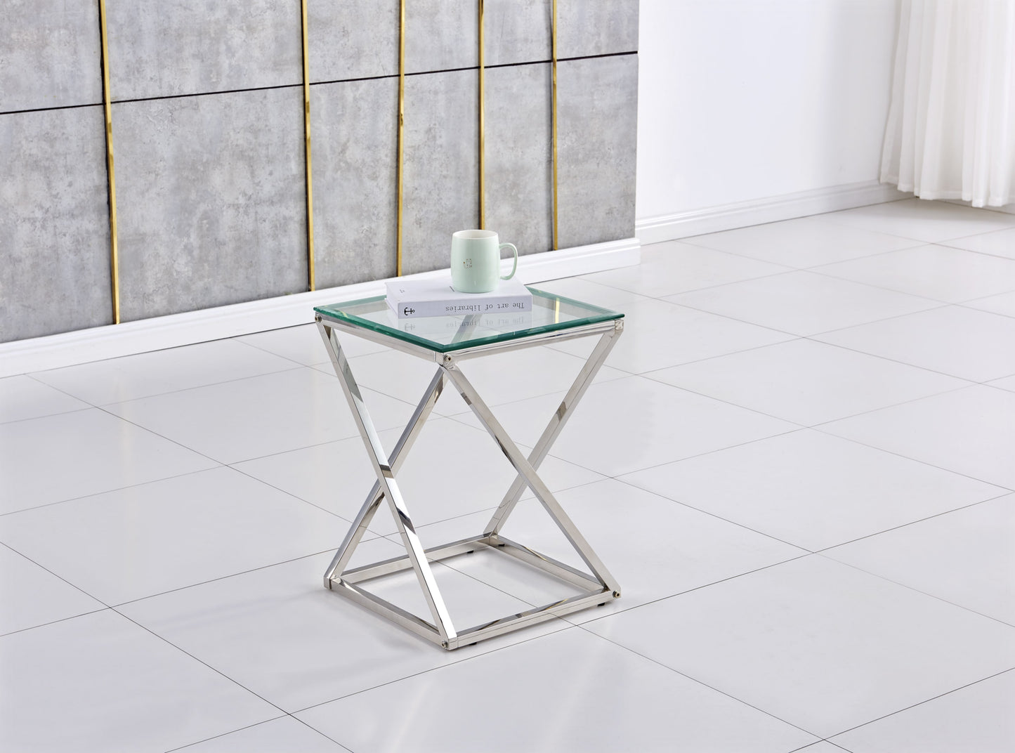 Guéridon Beverly Chrome – Plateau Transparent 40x40x55 cm