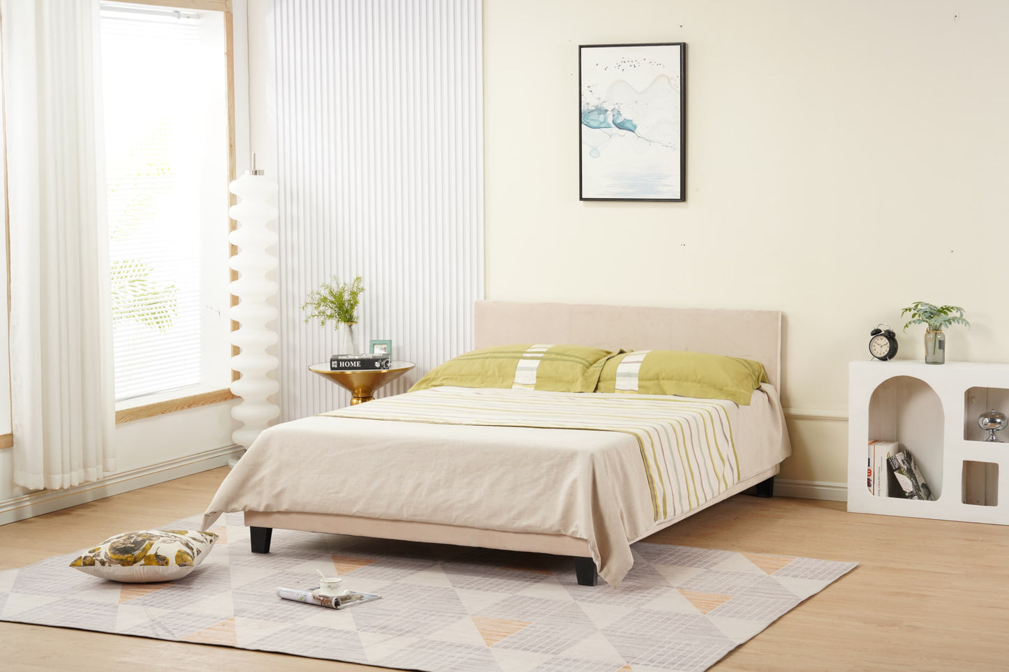 Lit Melbourne en velours beige 140x190 cm – Élégance et confort contemporain