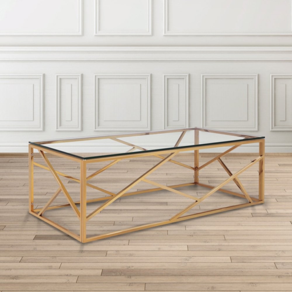 Table Basse Gromag – Pieds Gold & Plateau Transparent 120x60x45 cm