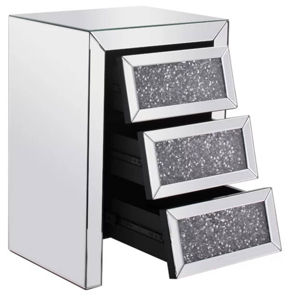 Table de chevet 3 tiroirs miroir et Diamond – élégance et rangement pratique