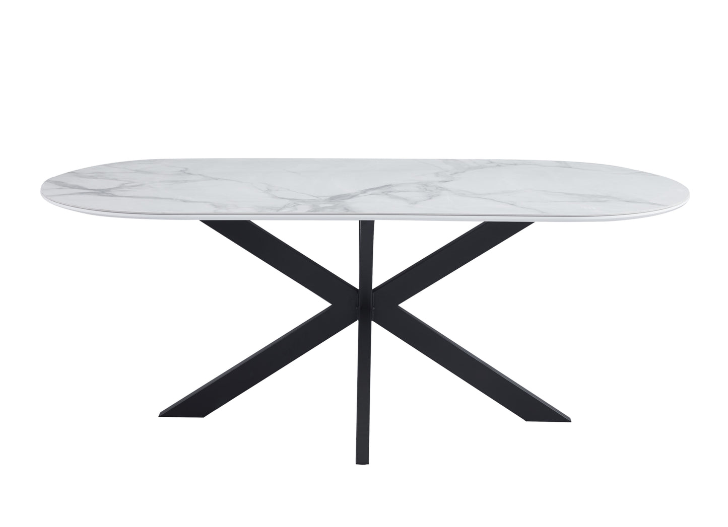 Table de repas Manon – Pieds métal noir et plateau céramique effet marbre blanc 200x100 cm