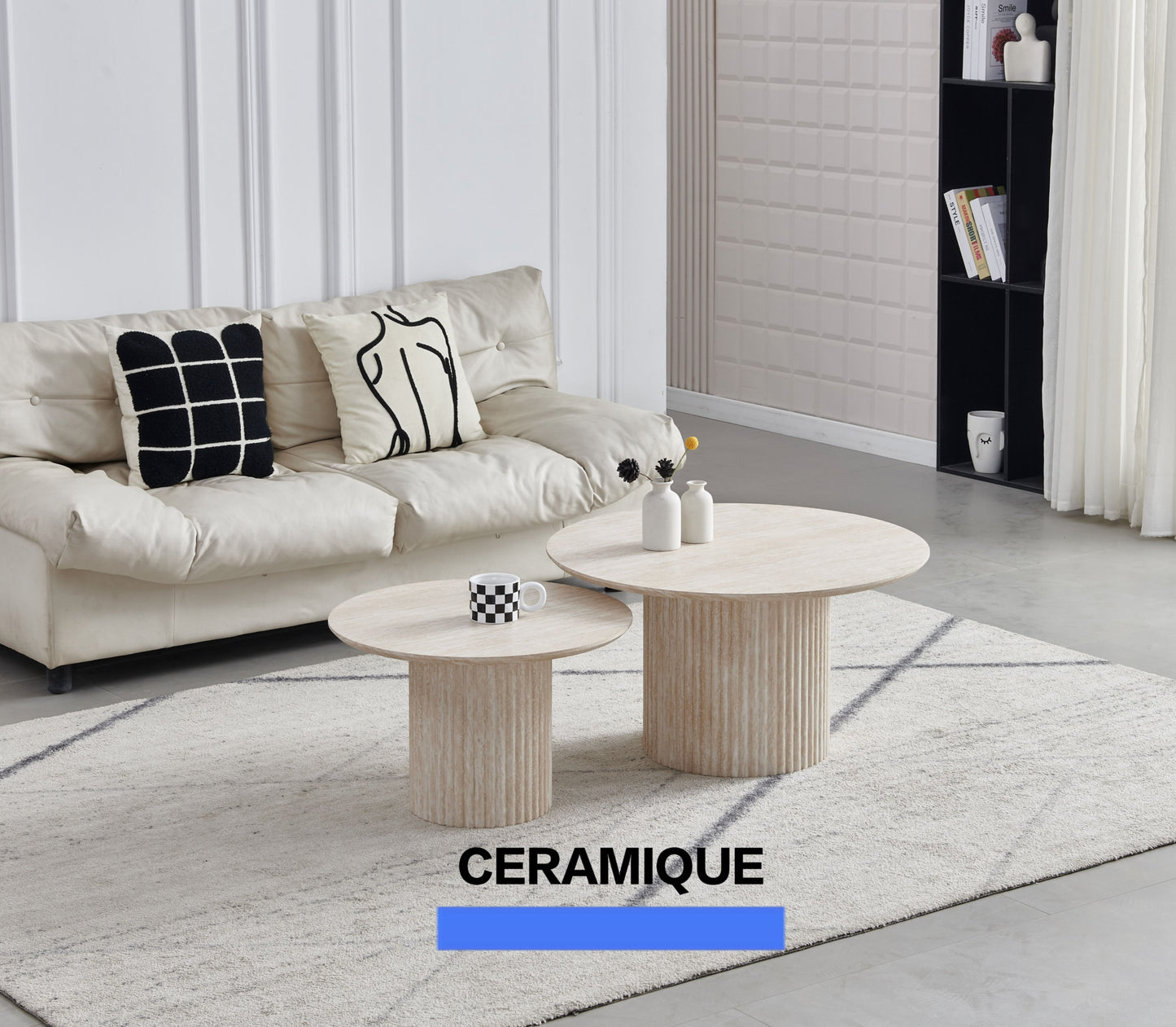 Tables Basses Gigognes Duo Pila – Plateau Céramique Effet Travertin