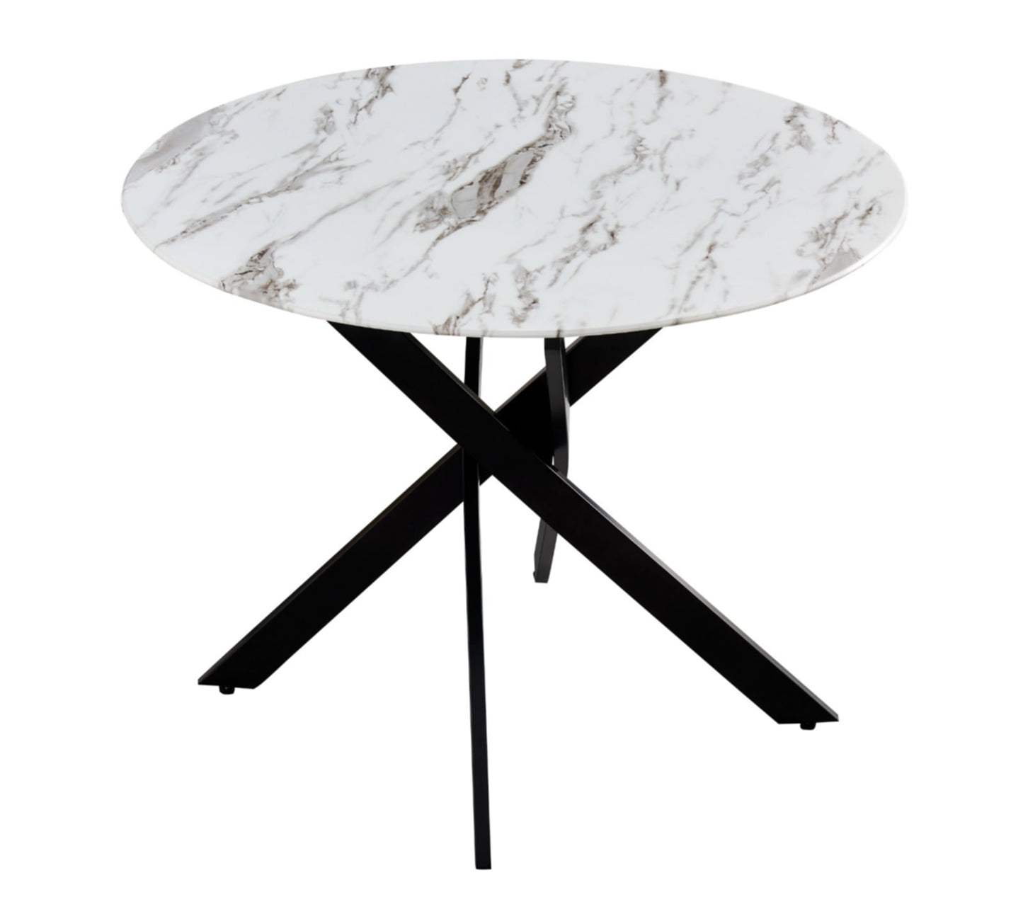 Table repas Jessica – Pieds métal noir et plateau effet marbre blanc 120x75 cm