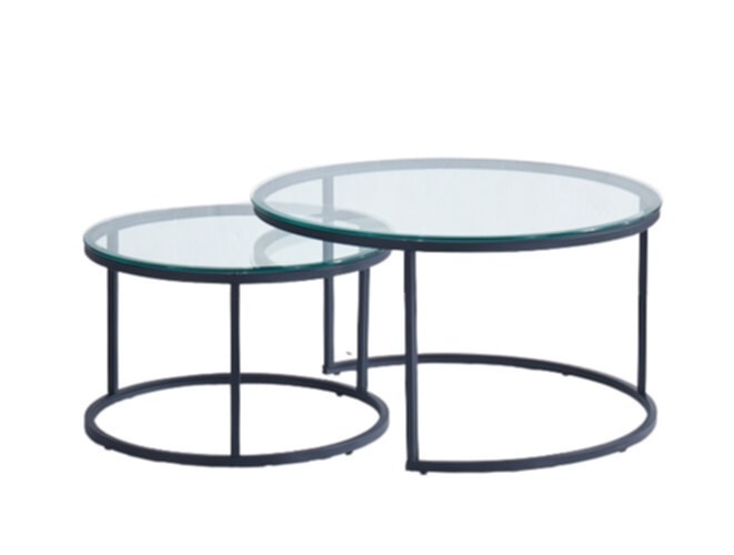 Table Basse Gigogne – Métal Noir & Plateau Verre Transparent
