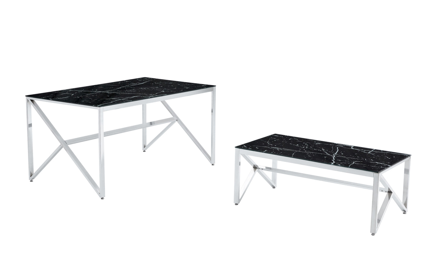 Table Basse Majestique – Pieds Chrome & Plateau Verre Marbre Noir 120x60x45 cm
