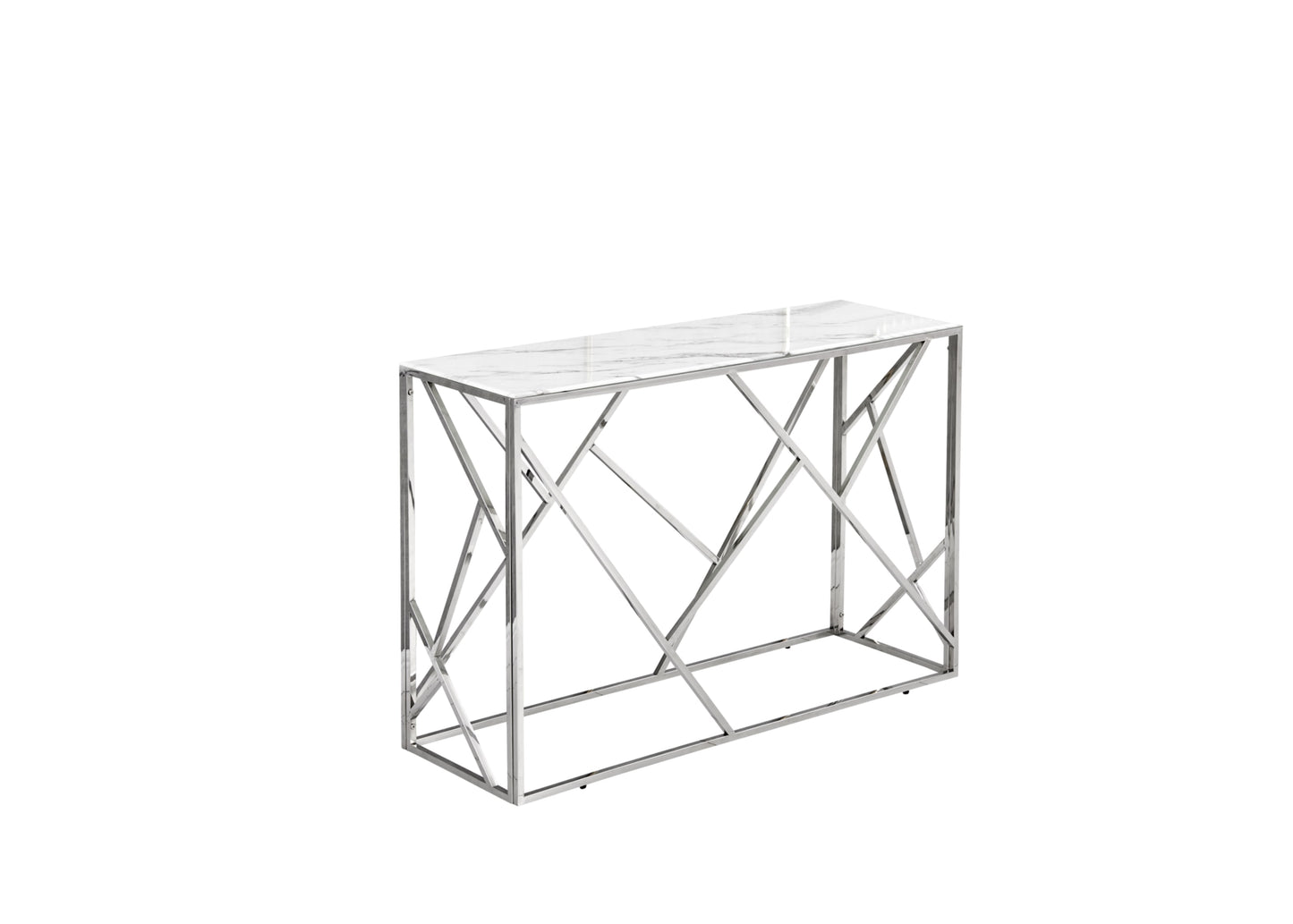 Console Geomag en Chrome avec Plateau Marbre Blanc – 120x40x78 cm