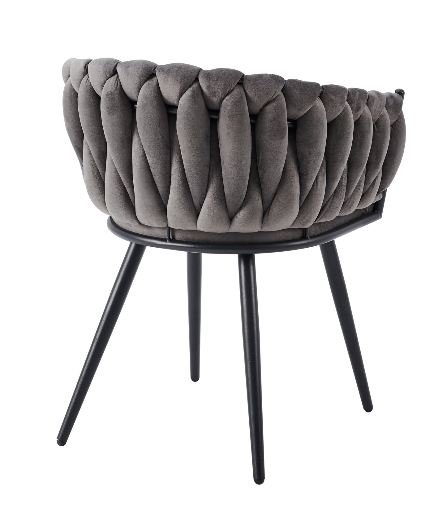 Chaise Tressée avec Accoudoirs en Velours Anthracite et Pieds Métal Noir – Élégance et Confort