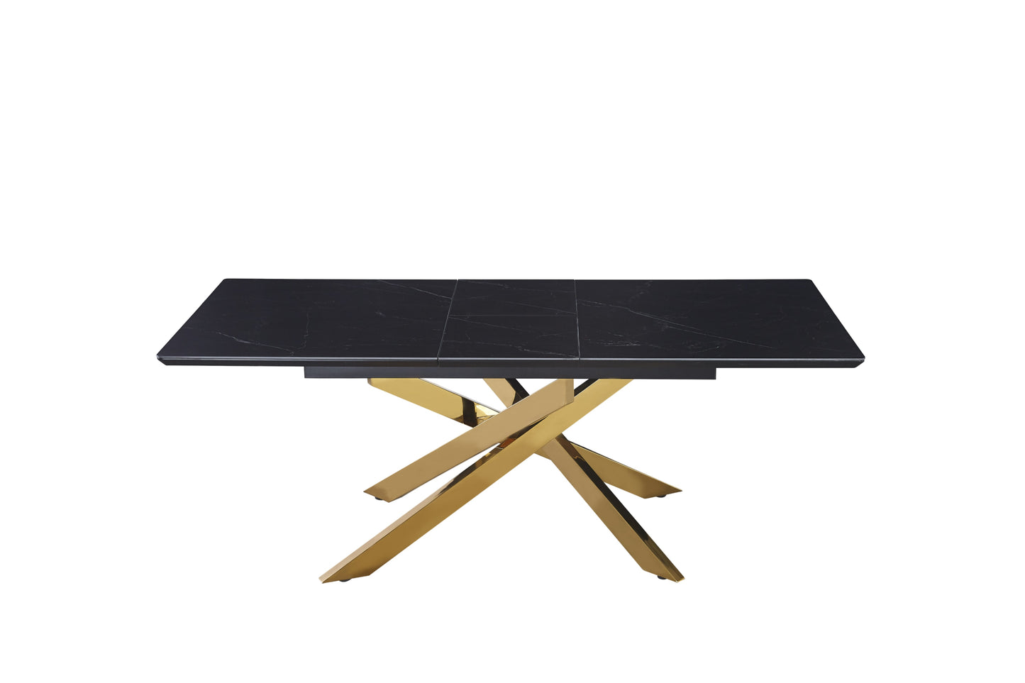 Table extensible Agathe – Pieds gold et plateau céramique effet marbre noir 160/200x90x75 cm