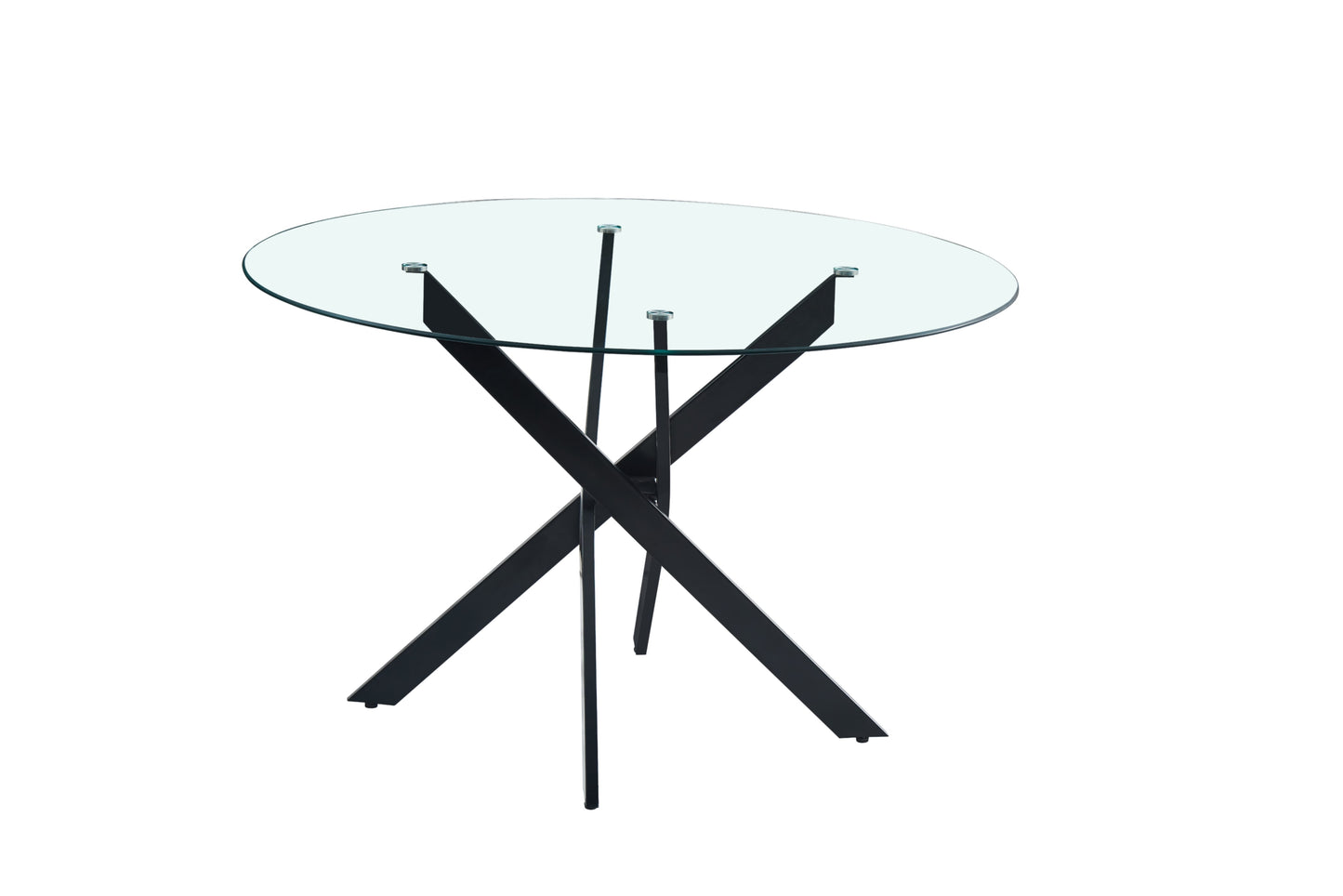 Table de repas Jessica XXL – Pieds métal noir et plateau en verre transparent 120x75 cm