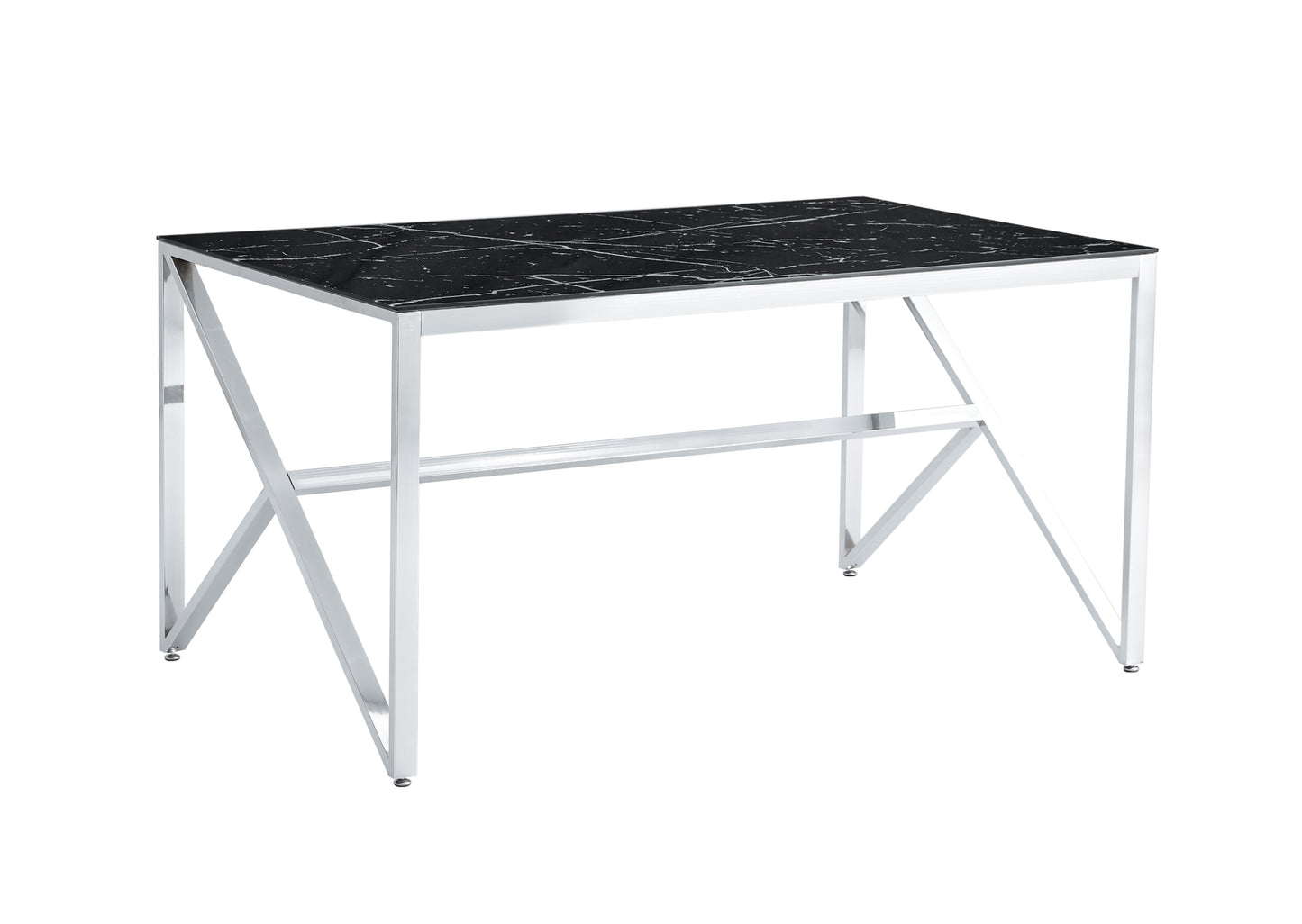 Table repas Majestique – Pieds chrome et plateau effet marbre noir 150x90x75 cm