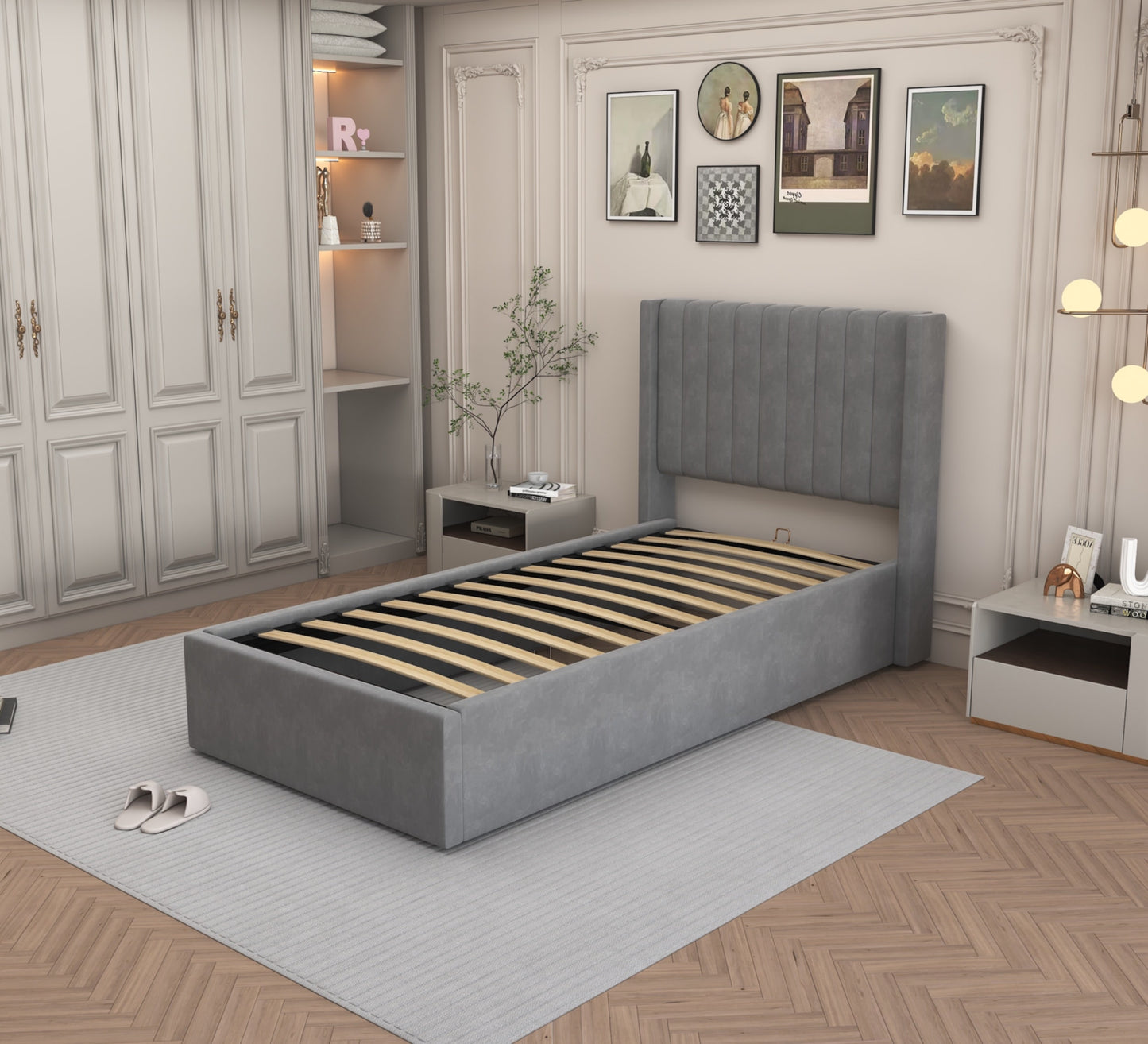 Lit simple Camille en velours 90x190 cm – Élégance et confort