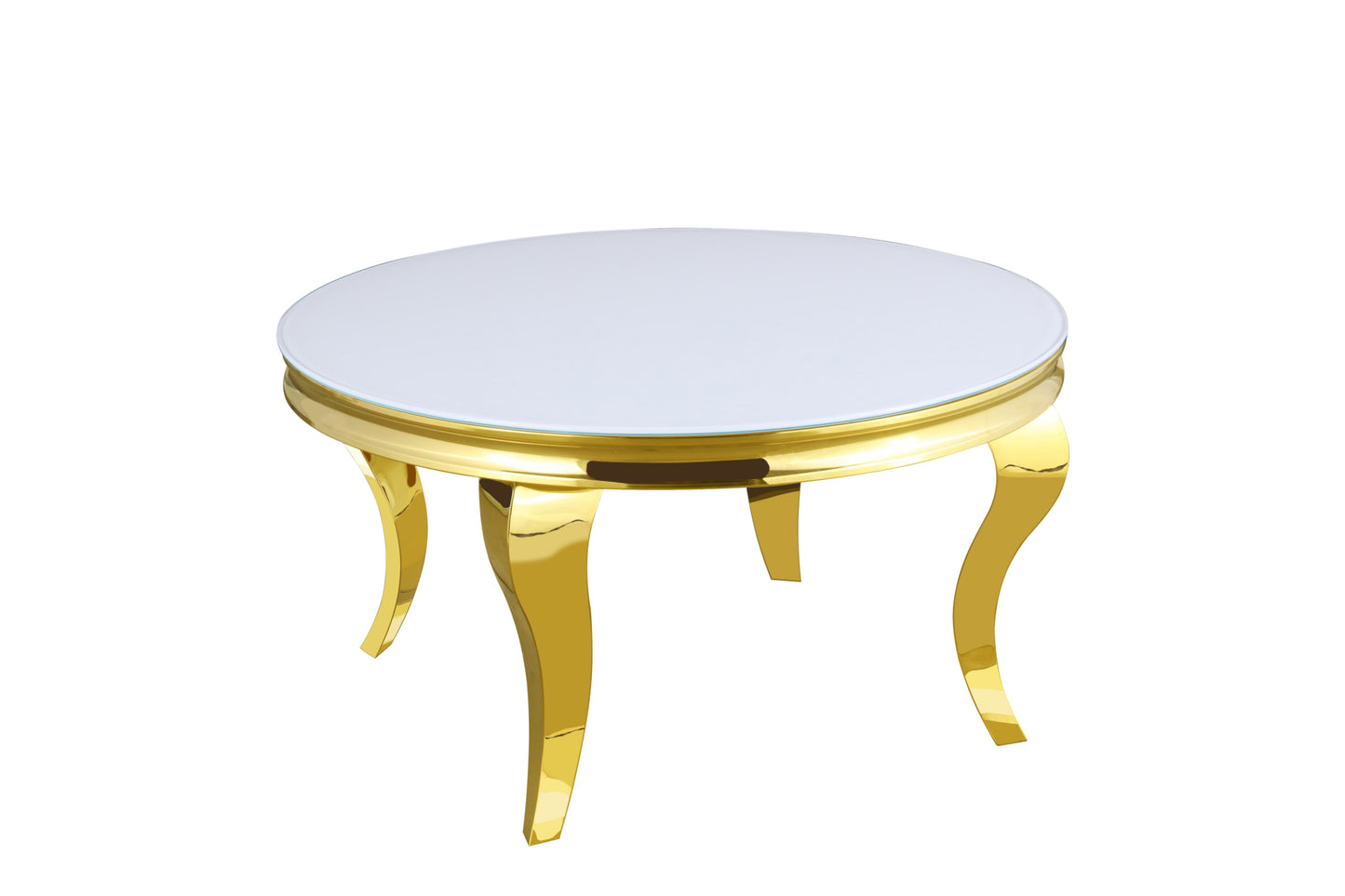 Table Basse Baroque Ronde – Gold & Verre Ultra Blanc 80x45 cm