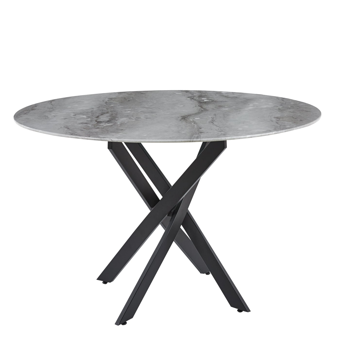 Table repas Jessica – Pieds métal noir et plateau effet marbre grège 120x75 cm