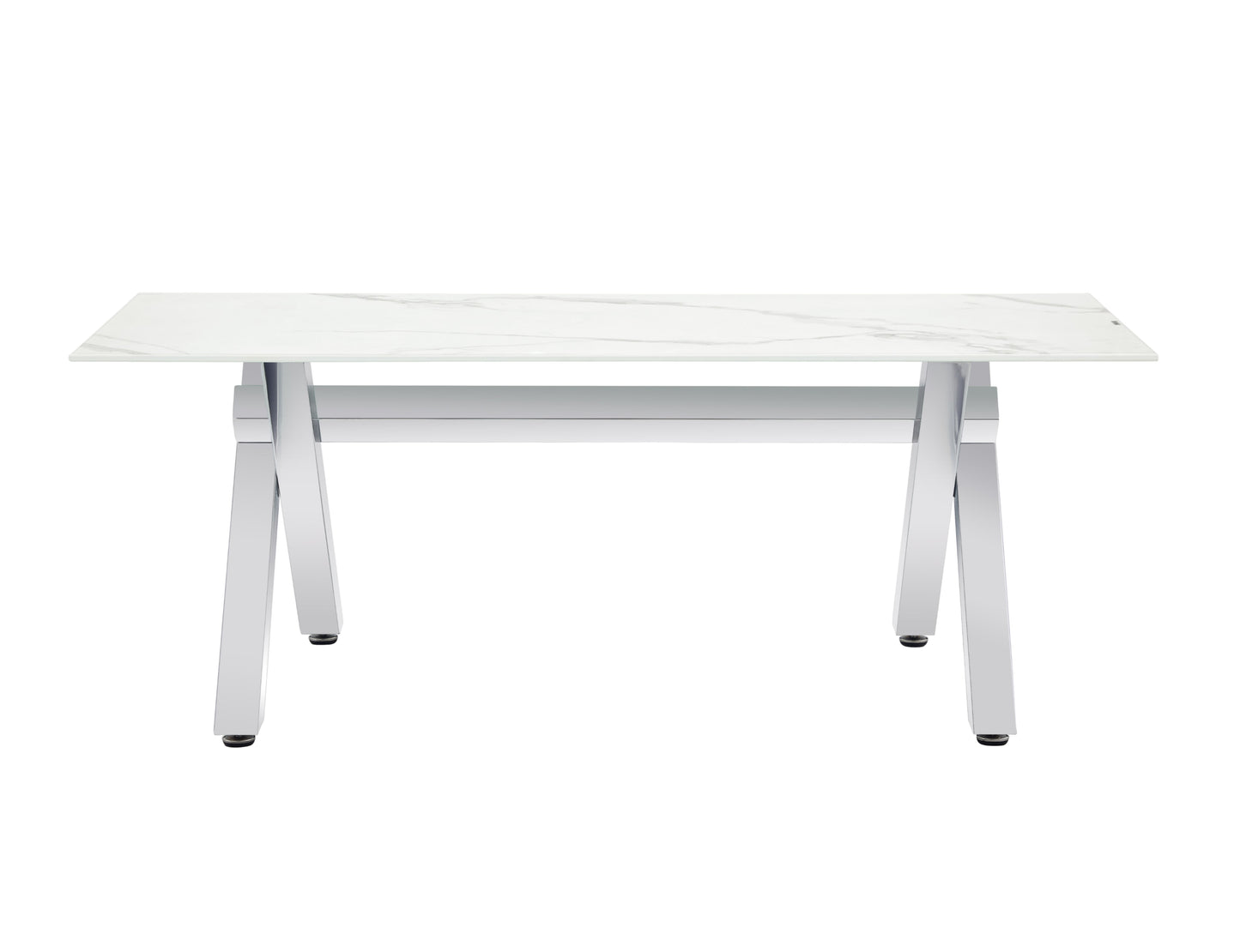 Table Basse IXE – Chrome & Marbre Blanc 120x60x45 cm