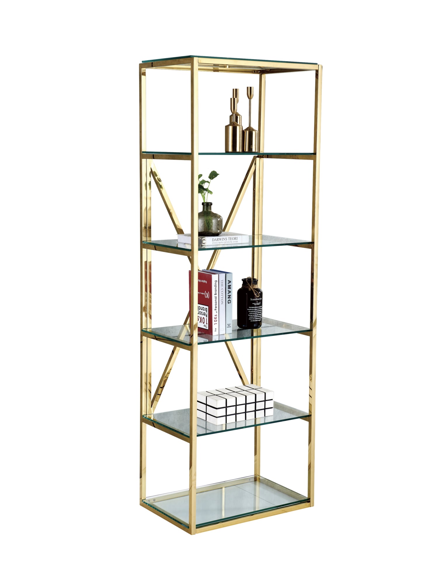 Bibliothèque Arya – Gold & Plateaux Transparants 60x40x180 cm