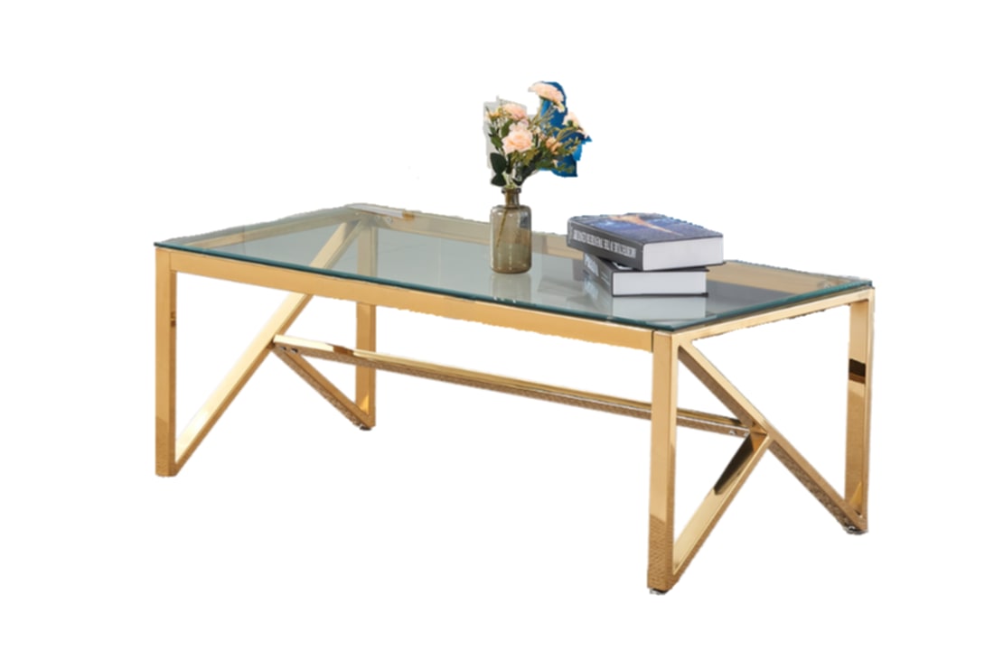 Table Basse Majestique – Métal Gold & Plateau Transparent 120x60x45 cm