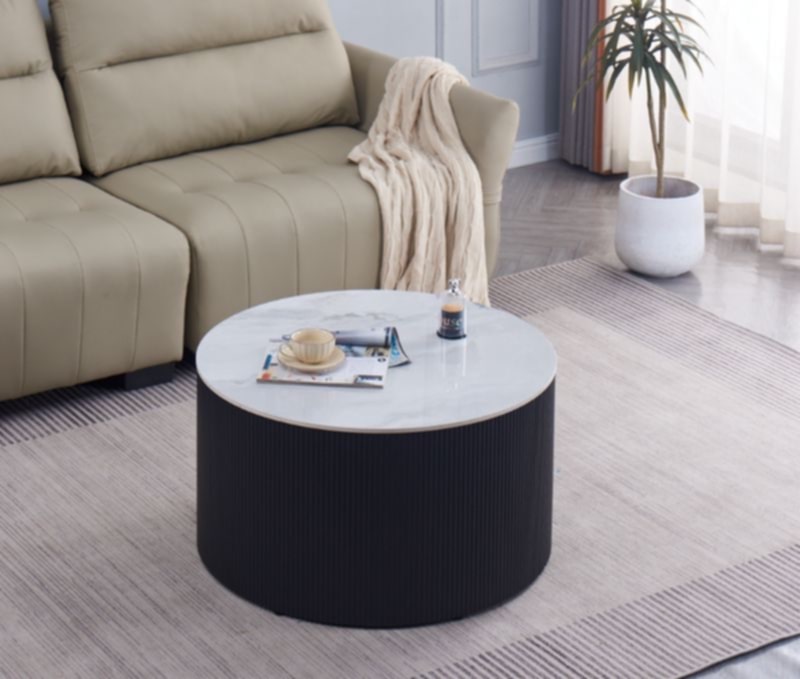 Table Basse Valmy – Pieds Noir & Plateau Céramique 90x45 cm