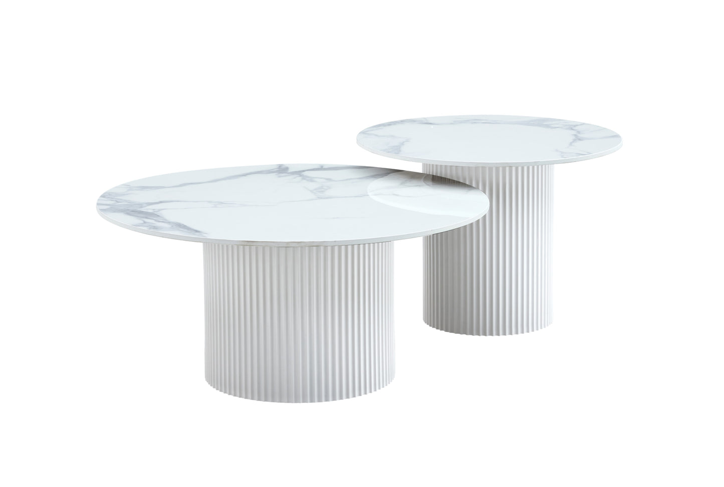Tables Basses Gigognes Mina – Plateaux Céramique Effet Marbre Blanc 60x45 cm & 80x38 cm