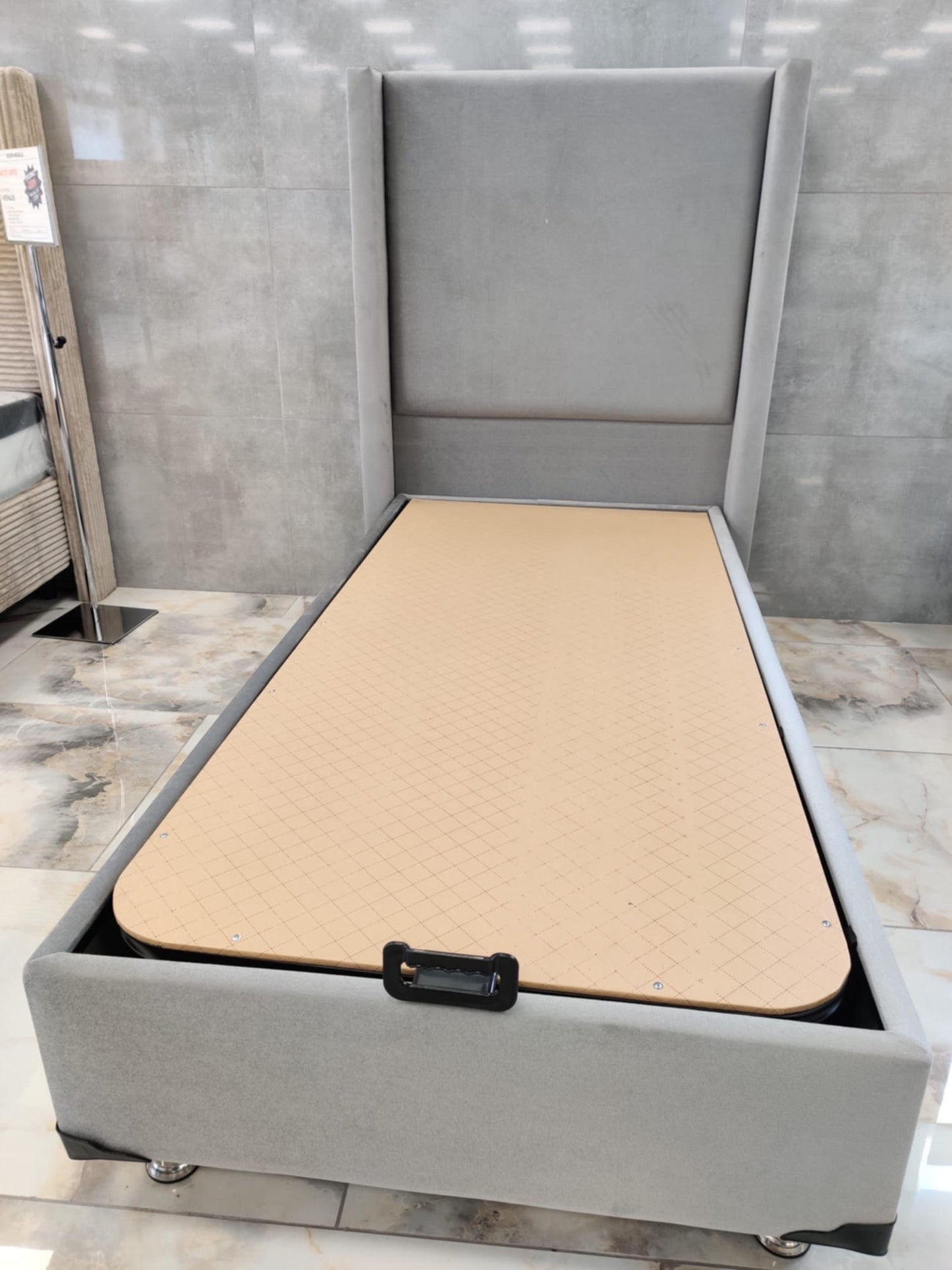 Lit Coffre Coco Box – Velours Gris 90x190 cm