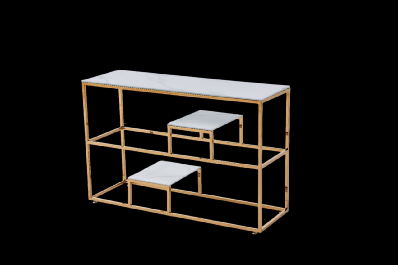 Console Romy en Marbre Blanc avec Structure Gold – Élégance et Luxe