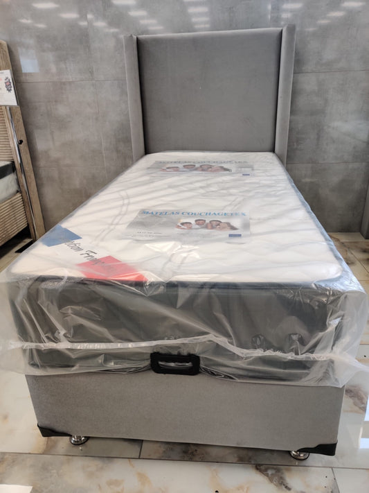 Lit Coffre Coco Box – Velours Gris 90x190 cm
