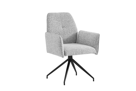 Chaise Carrera Pivotante 360° en Tweed Gris avec Pieds Métal Noir – Tissu Anti-Tache