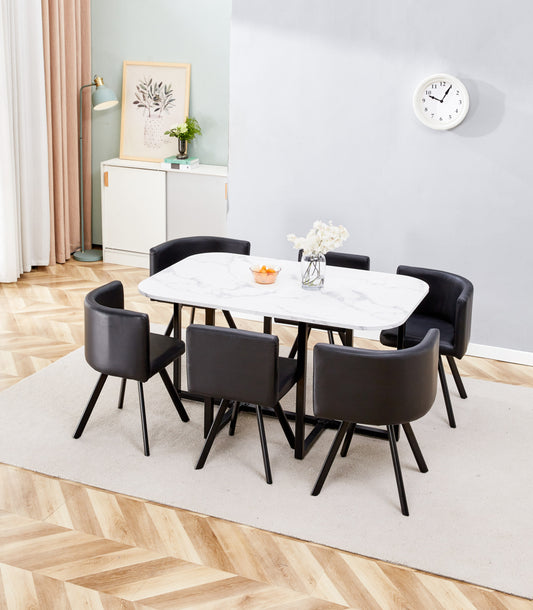 Table repas Vendôme en marbre avec 6 chaises – 140x90x75 cm