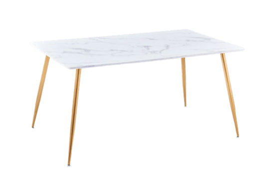 Table à manger Agnès – Pieds gold et plateau effet marbre blanc 150x90x75 cm
