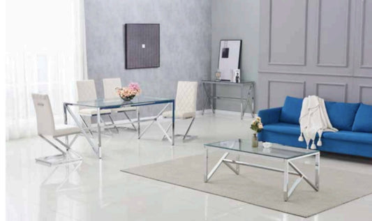 Table Basse Majestique – Métal Chrome & Plateau Transparent 120x60x45 cm