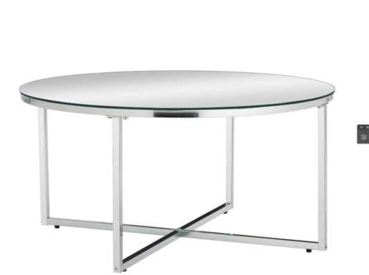 Table Basse Lorie – Pied Chrome &amp; Plateau Miroir 90 cm