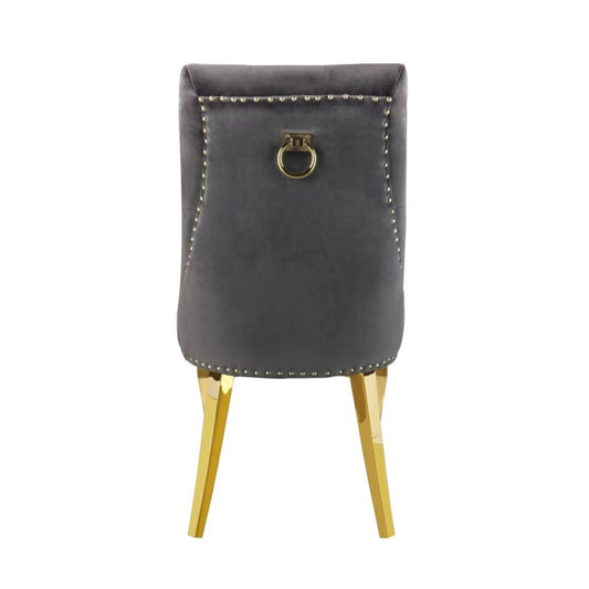 Chaise Anneau Cloutée en Velours Anthracite avec Pieds Dorés – Élégance et Confort