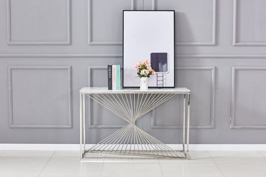 Console Brittany en Chrome avec Plateau Marbre Blanc – 120x40x78 cm